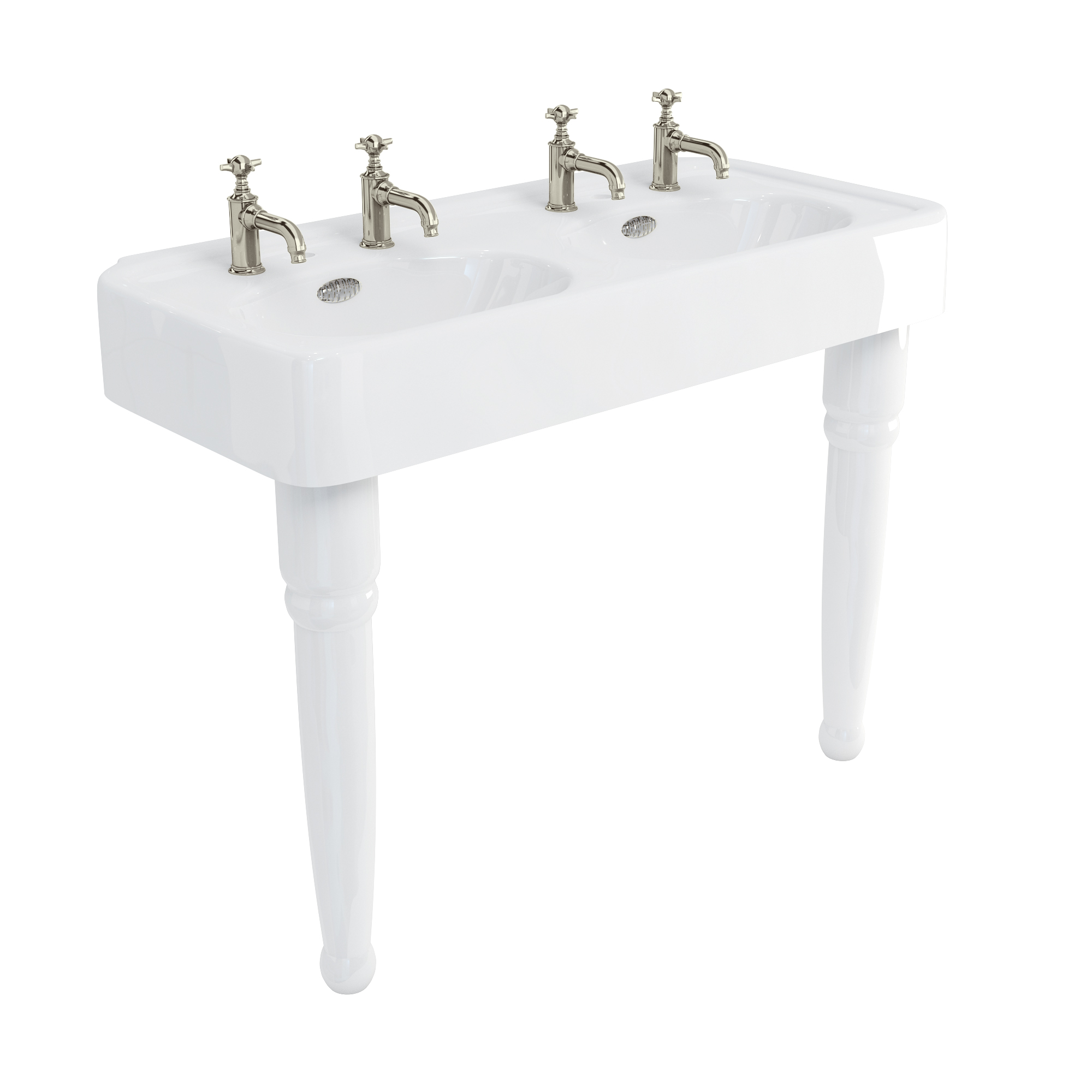 Arcade 1200mm basin with nickel overflow & ceramic console legs